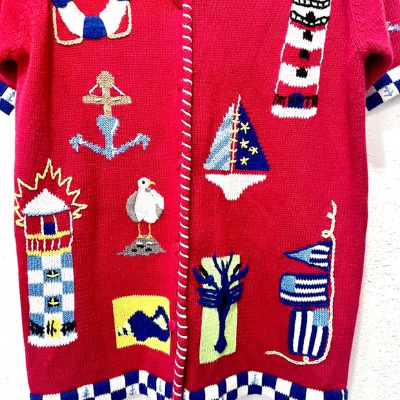 Quacker Factory Red Nautical Sweater SMALL - Picture 3 of 10